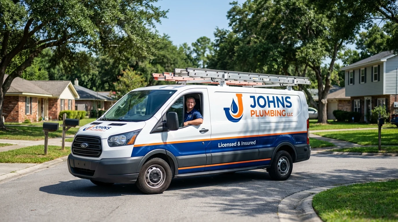 Johns Plumbing LLC service van in Olivia, MN