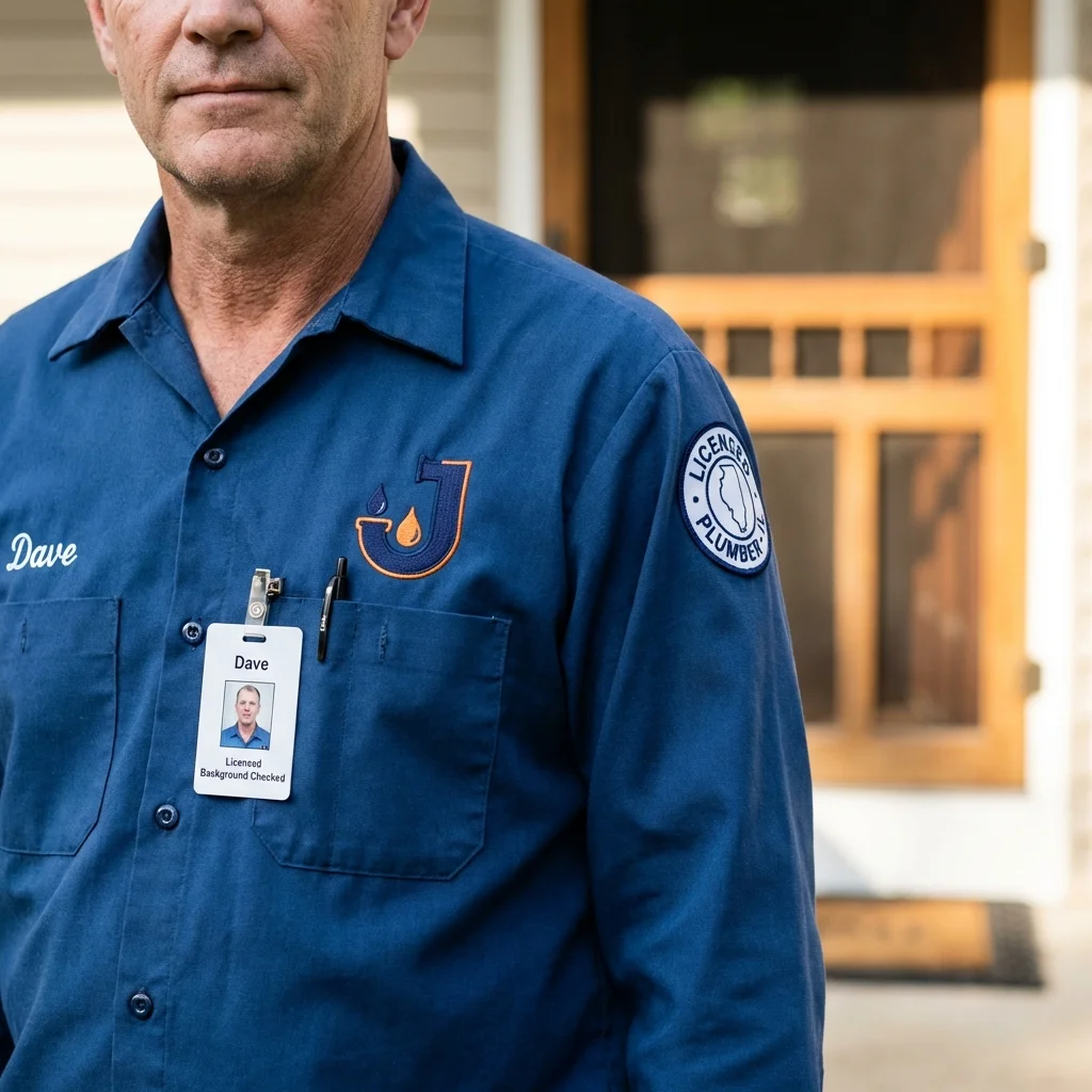 Licensed plumber showing ID badge in Olivia, MN