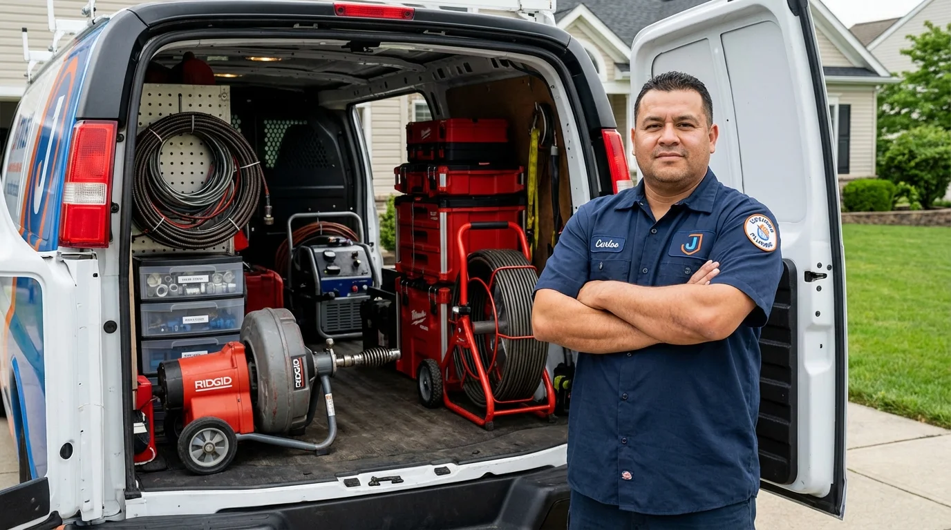 Professional drain cleaning equipment and Johns Plumbing LLC plumber in Olivia
