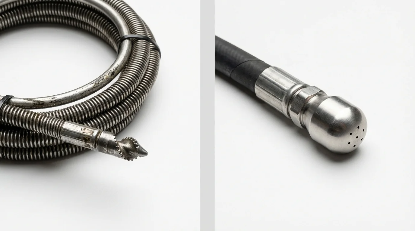 Drain snake cable and hydro jetting nozzle used for drain cleaning in Olivia, MN