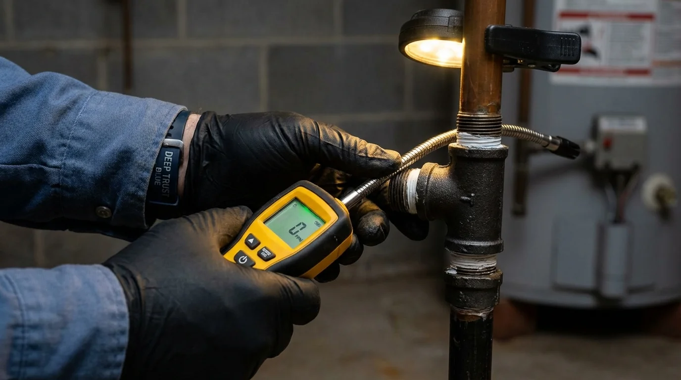 Gas leak detection with electronic sniffer by Johns Plumbing LLC in Olivia