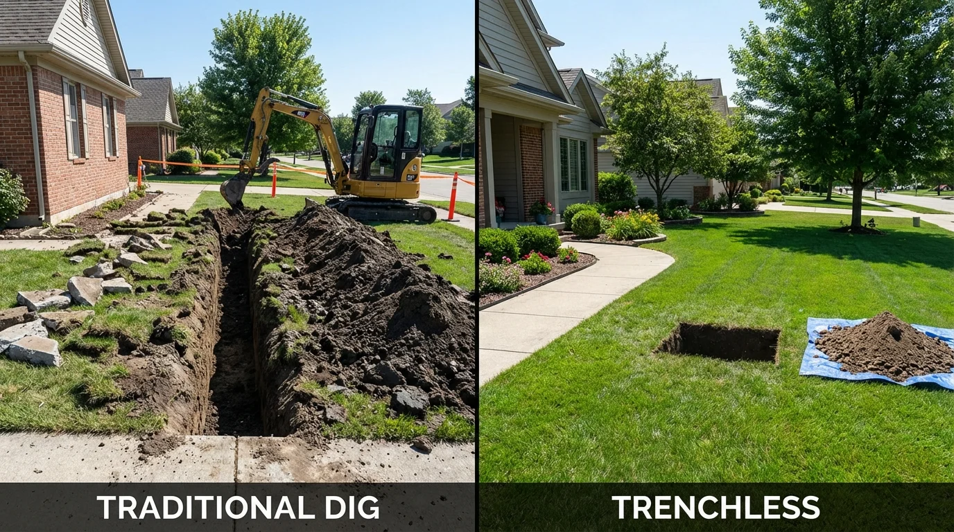 Trenchless sewer repair with minimal yard damage versus traditional excavation in Olivia, MN